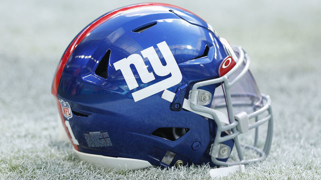 MIAMI GARDENS, FLORIDA - DECEMBER 05: A general view of a New York Giants helmet prior to the game against the Miami Dolphins at Hard Rock Stadium on December 05, 2021 in Miami Gardens, Florida.
