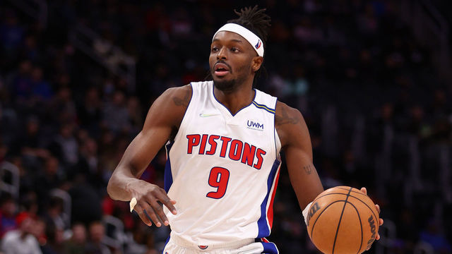 DETROIT, MICHIGAN - DECEMBER 08: Jerami Grant #9 of the Detroit Pistons plays against the plays against the at Little Caesars Arena on December 08, 2021 in Detroit, Michigan.