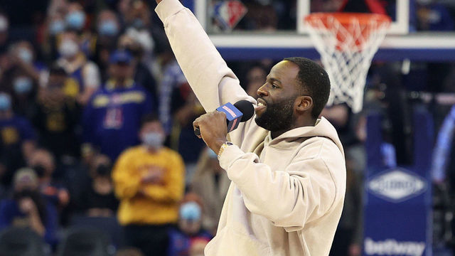 SAN FRANCISCO, CALIFORNIA - JANUARY 18: Draymond Green #23 of the Golden State Warriors speaks to the crowd about honoring Martin Luther King Jr. before their game against the Detroit Pistons at Chase Center on January 18, 2022 in San Francisco, California. NOTE TO USER: User expressly acknowledges and agrees that, by downloading and/or using this photograph, User is consenting to the terms and conditions of the Getty Images License Agreement.