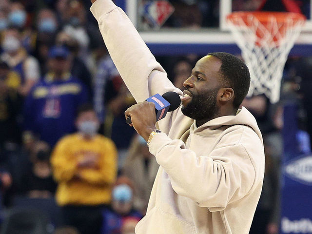 SAN FRANCISCO, CALIFORNIA - JANUARY 18: Draymond Green #23 of the Golden State Warriors speaks to the crowd about honoring Martin Luther King Jr. before their game against the Detroit Pistons at Chase Center on January 18, 2022 in San Francisco, California. NOTE TO USER: User expressly acknowledges and agrees that, by downloading and/or using this photograph, User is consenting to the terms and conditions of the Getty Images License Agreement.