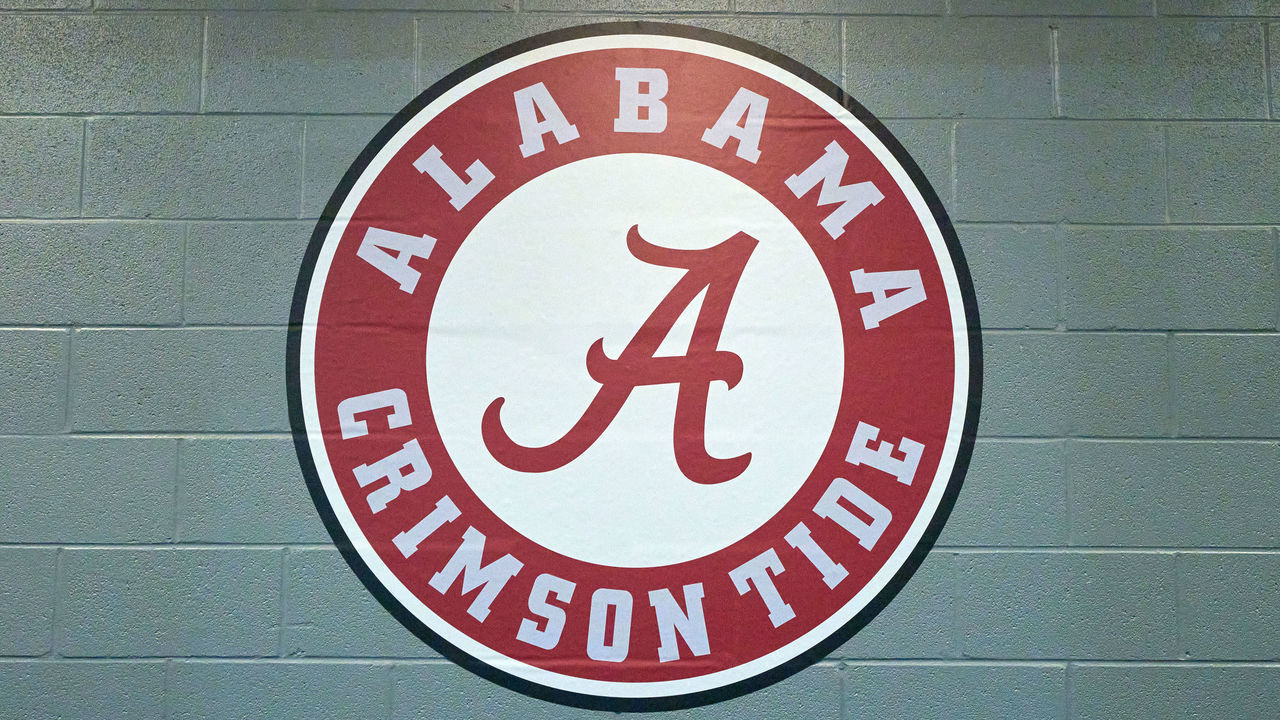ARLINGTON, TX - DECEMBER 31: A detail view of the Alabama Crimson Tide logo is seen on a wall during the CFP Semifinal Goodyear Cotton Bowl game between the Cincinnati Bearcats and the Alabama Crimson Tide on December 31, 2021 at AT&T Stadium in Arlington, TX.