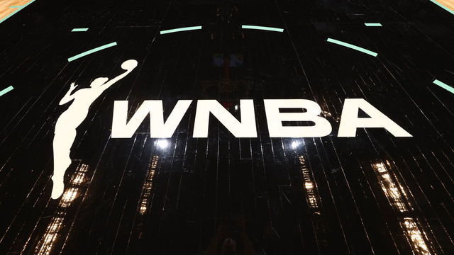 NEW YORK, NY - JUNE 24: The WNBA logo is displayed on the court on June 24, 2021 at Barclays Center in New York, NY. Mandatory Copyright Notice: Copyright 2021 NBAE