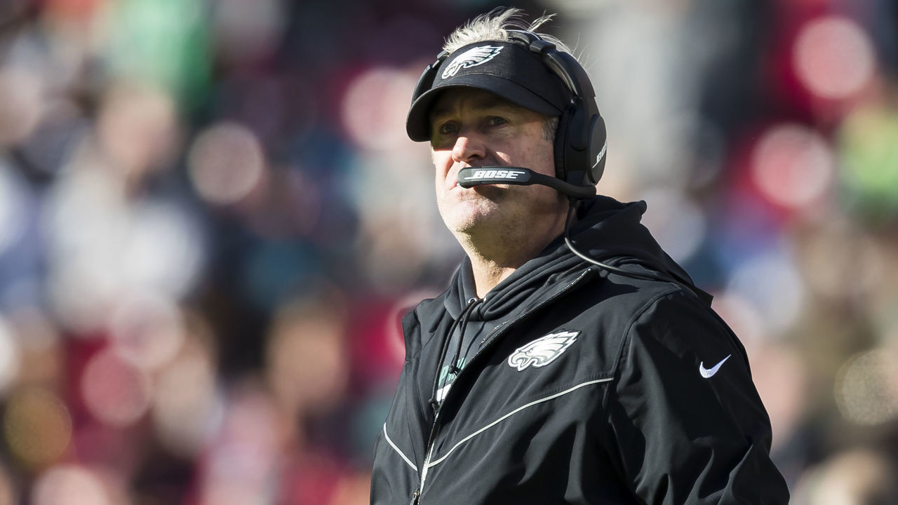 LANDOVER, MD - DECEMBER 15: Head coach Doug Pederson of the Philadelphia Eagles looks on during the first half of the game against the Washington Redskins at FedExField on December 15, 2019 in Landover, Maryland.