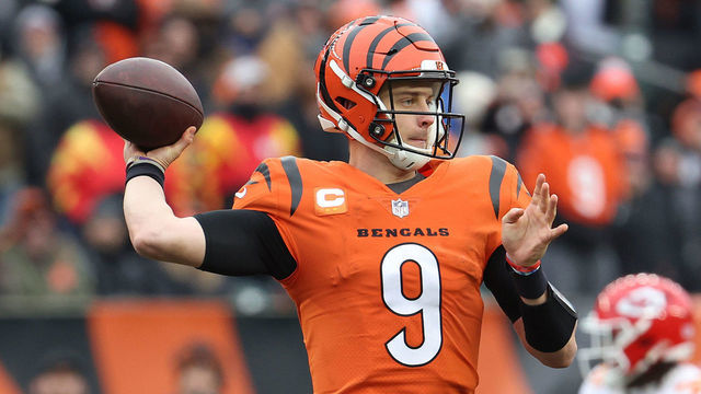 CINCINNATI, OHIO - JANUARY 02: Joe Burrow #9 of the Cincinnati Bengals during the game against the Kansas City Chiefs at Paul Brown Stadium on January 02, 2022 in Cincinnati, Ohio.