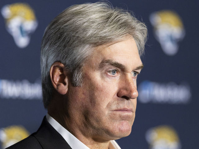 JACKSONVILLE, FLORIDA - FEBRUARY 05: Doug Pederson looks on during a press conference introducing him as the new head coach of the Jacksonville Jaguars at TIAA Bank Stadium on February 05, 2022 in Jacksonville, Florida.