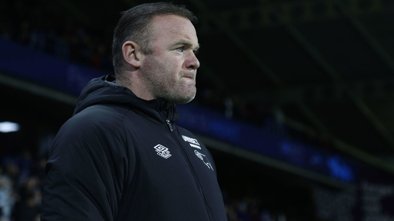 HUDDERSFIELD, ENGLAND - FEBRUARY 02: Wayne Rooney manager of Derby County during the Sky Bet Championship match between Huddersfield Town and Derby County at Kirklees Stadium on February 02, 2022 in Huddersfield, England.
