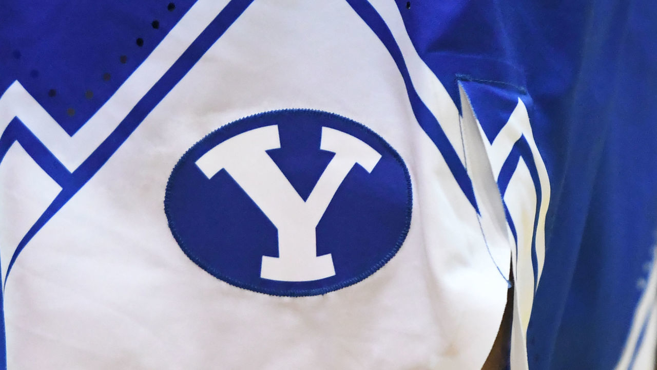 LAHAINA, HI - NOVEMBER 25: Brigham Young Cougars logo on a pair a shorts during a first round Maui Invitation game against the UCLA Bruins at the Lahaina Civic Center on November 25, 2019 in Lahaina, Hawaii. *** Local Caption ***