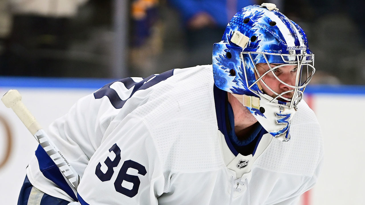 ST. LOUIS, MO - JANUARY 15: Toronto goaltender Jack Campbell (36) during a NHL game between the Toronto Maple Leafs and the St. Louis Blues on January 15, 2022, at Enterprise Center, St. Louis, MO. ,
