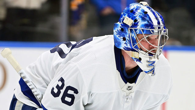 ST. LOUIS, MO - JANUARY 15: Toronto goaltender Jack Campbell (36) during a NHL game between the Toronto Maple Leafs and the St. Louis Blues on January 15, 2022, at Enterprise Center, St. Louis, MO. ,