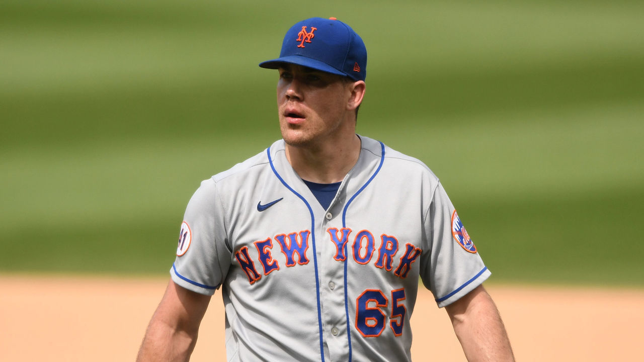 WASHINGTON, DC - JUNE 19: Trevor May #65 of the New York Mets looks on during a baseball game against the Washington Nationals at Nationals Park on June 19, 2021 in Washington, DC.