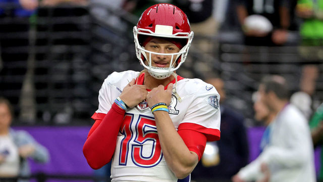 LAS VEGAS, NEVADA - FEBRUARY 06: Patrick Mahomes #15 of the Kansas City Chiefs looks on before the NFL Pro Bowl at Allegiant Stadium on February 06, 2022 in Las Vegas, Nevada.