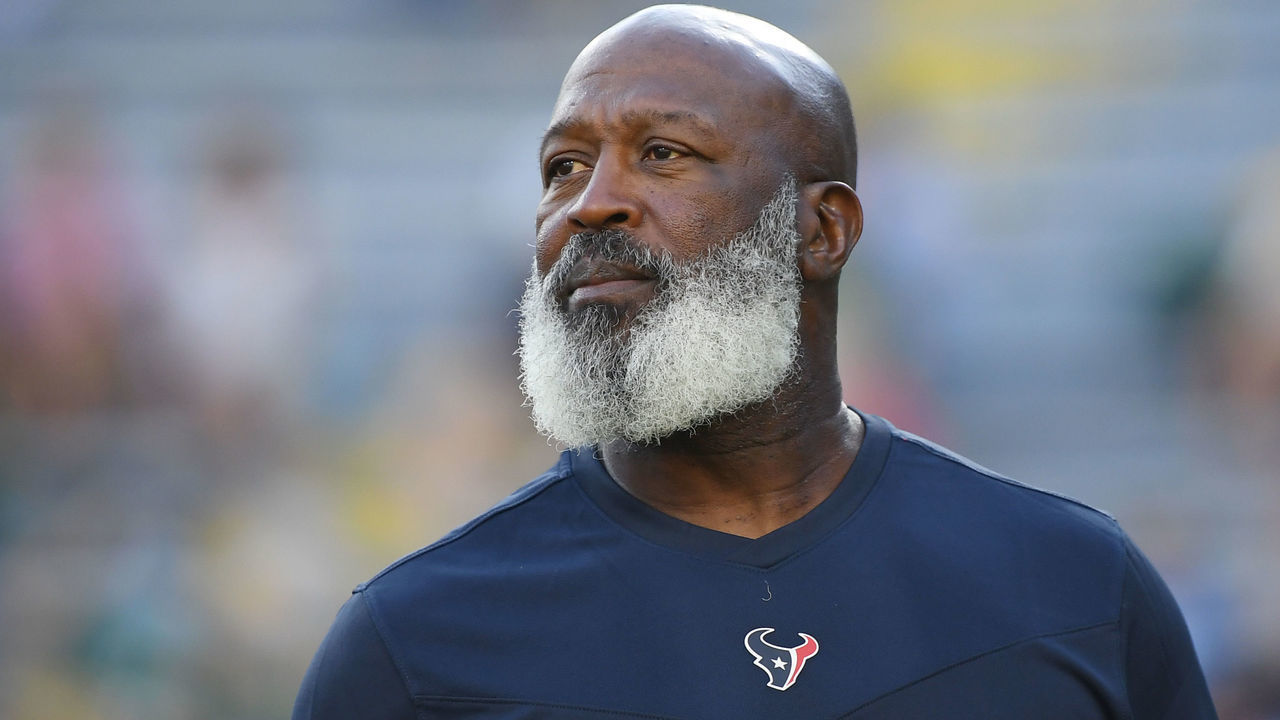 GREEN BAY, WISCONSIN - AUGUST 14: Lovie Smith of the Houston Texans looks on before the preseason game against the Green Bay Packers at Lambeau Field on August 14, 2021 in Green Bay, Wisconsin.