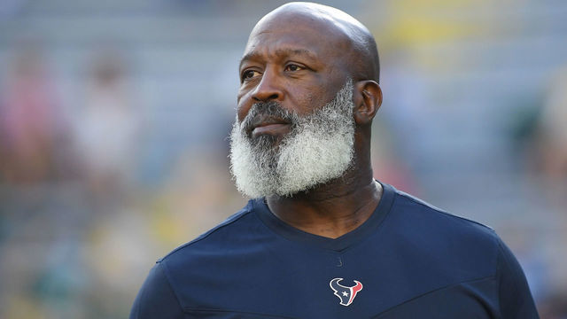 GREEN BAY, WISCONSIN - AUGUST 14: Lovie Smith of the Houston Texans looks on before the preseason game against the Green Bay Packers at Lambeau Field on August 14, 2021 in Green Bay, Wisconsin.
