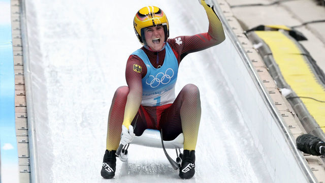 BEIJING, CHINA - FEBRUARY 8, 2022: Germany's Natalie Geisenberger wins gold in the women's singles luge at the Yanqing National Sliding Centre during the 2022 Winter Olympic Games. Anton Novoderezhkin/TASS