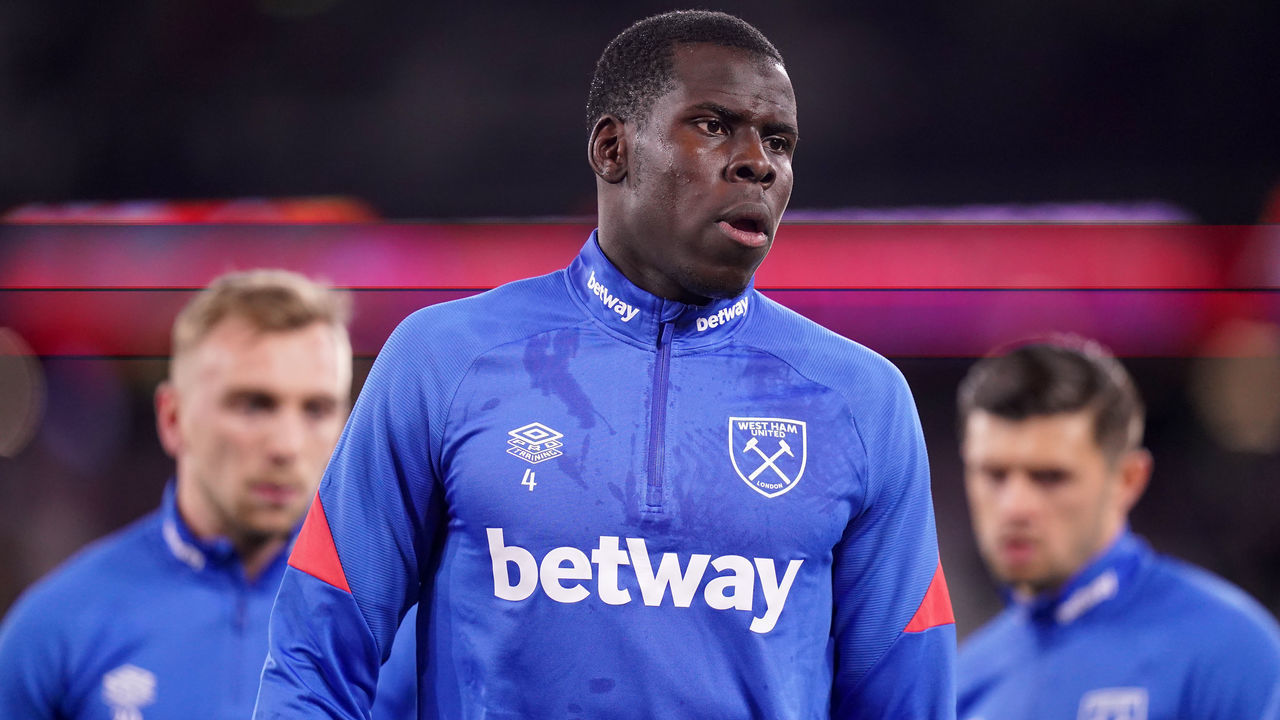 West Ham United's Kurt Zouma warms up ahead of the Premier League match at the London Stadium, UK. Picture date: Tuesday February 8, 2022.