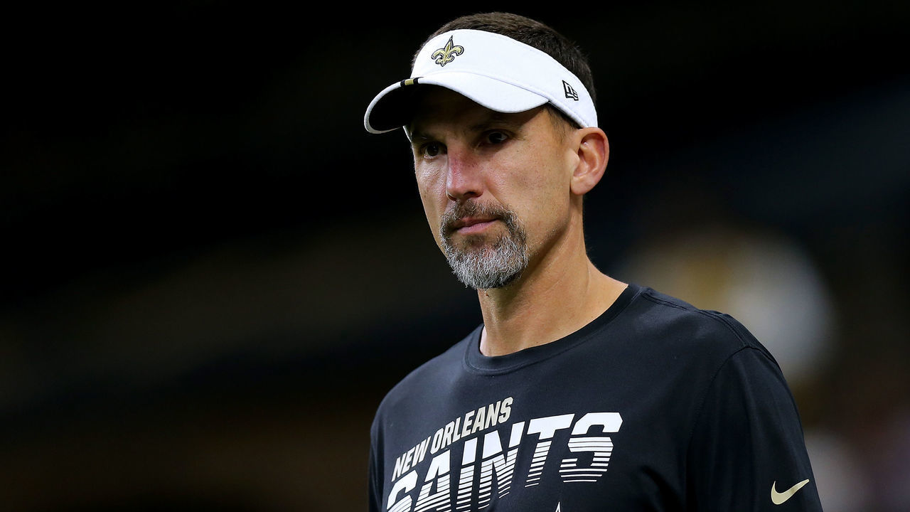 NEW ORLEANS, LOUISIANA - AUGUST 29: Defensive coordinator Dennis Allen of the New Orleans Saints reacts before an NFL preseason game against the Miami Dolphins at the Mercedes Benz Superdome on August 29, 2019 in New Orleans, Louisiana.
