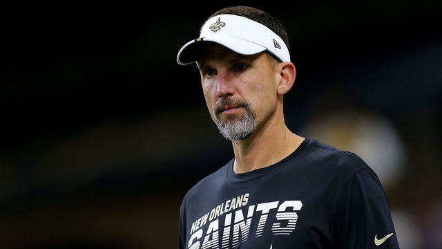 NEW ORLEANS, LOUISIANA - AUGUST 29: Defensive coordinator Dennis Allen of the New Orleans Saints reacts before an NFL preseason game against the Miami Dolphins at the Mercedes Benz Superdome on August 29, 2019 in New Orleans, Louisiana.