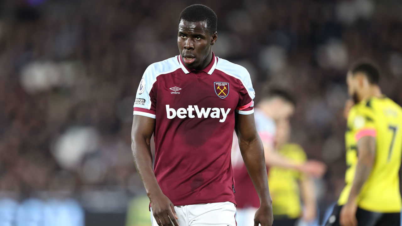 LONDON, ENGLAND - FEBRUARY 08: Kurt Zouma of West Ham during the Premier League match between West Ham United and Watford at London Stadium on February 8, 2022 in London, United Kingdom.
