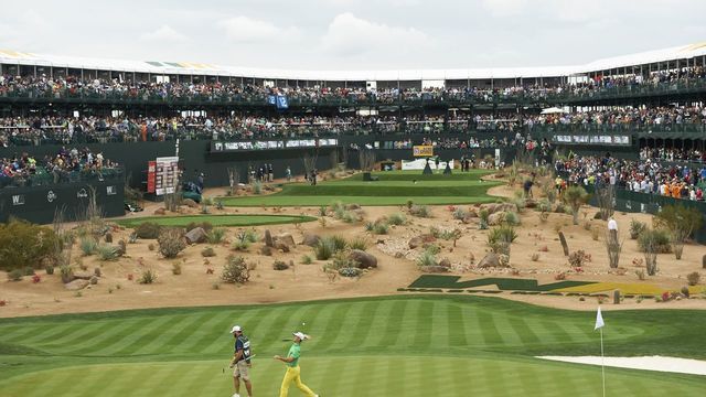 Golf: WM Phoenix Open: Overall view of Billy Horschel on No 16 green during Saturday play at TPC Scottsdale. Scottsdale, AZ 1/31/2015 CREDIT: Kohjiro Kinno (Set Number: X159207 TK3 )
