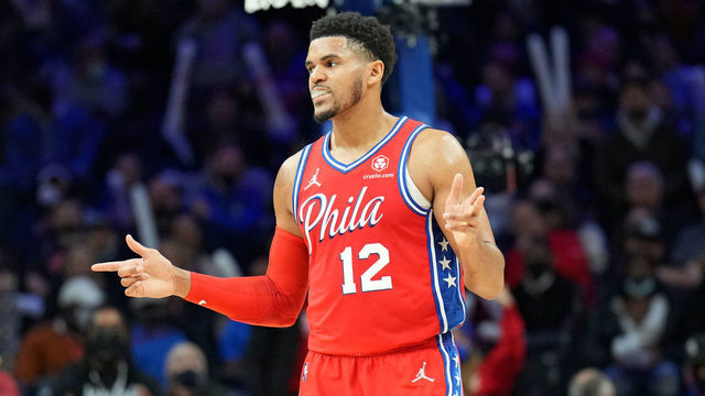 PHILADELPHIA, PA - FEBRUARY 8: Tobias Harris #12 of the Philadelphia 76ers reacts during a game against the Phoenix Suns on February 8, 2022 at Wells Fargo Center in Philadelphia, Pennsylvania. NOTE TO USER: User expressly acknowledges and agrees that, by downloading and/or using this Photograph, user is consenting to the terms and conditions of the Getty Images License Agreement. Mandatory Copyright Notice: Copyright 2022 NBAE