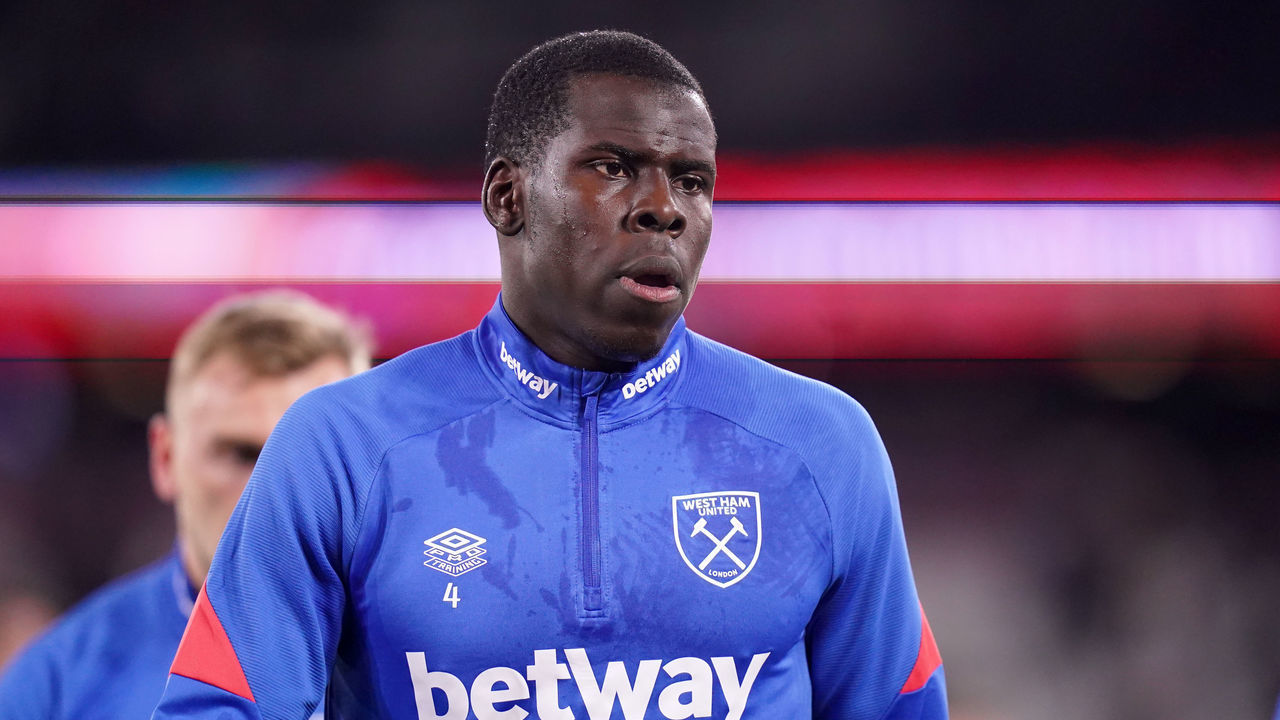 West Ham United's Kurt Zouma warms up ahead of the Premier League match at the London Stadium, UK. Picture date: Tuesday February 8, 2022.
