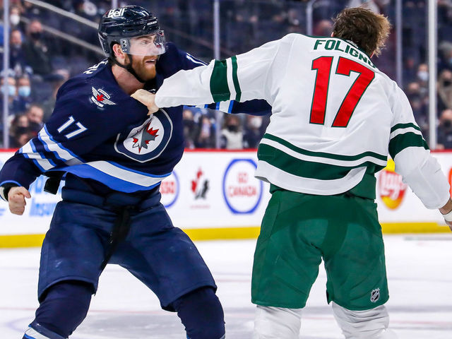 Wild's Marcus Foligno to have hearing for kneeing Jets' Adam Lowry