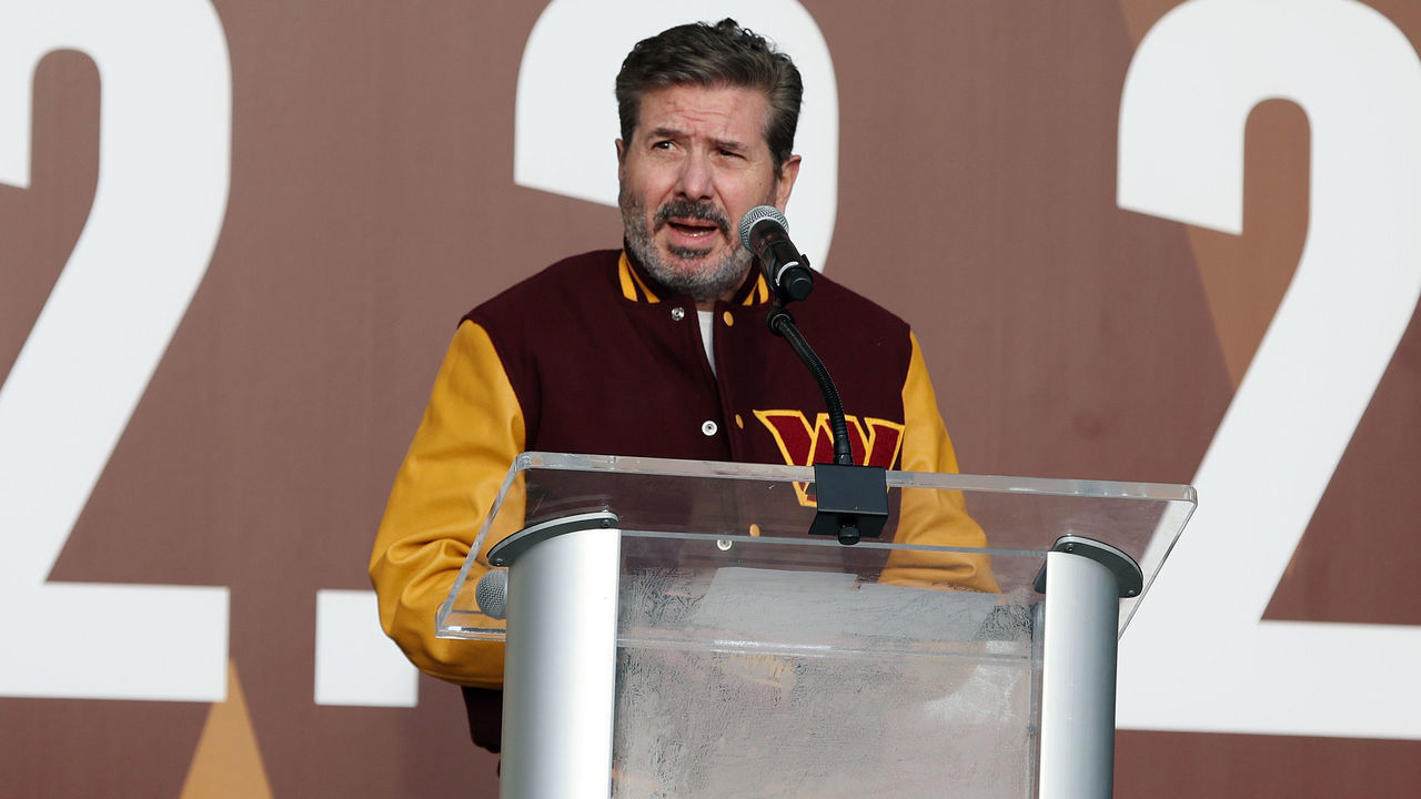LANDOVER, MARYLAND - FEBRUARY 02: Team co-owner Dan Snyder speaks during the announcement of the Washington Football Team's name change to the Washington Commanders at FedExField on February 02, 2022 in Landover, Maryland.