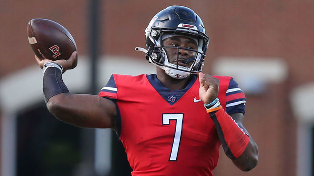 LYNCHBURG, VA - SEPTEMBER 18: Liberty Flames quarterback Malik Willis (7) pass the ball from the pocket during a game between the Old Dominion Monarchs and the Liberty Flames on September 18, 2021, at Williams Stadium in Lynchburg, VA.