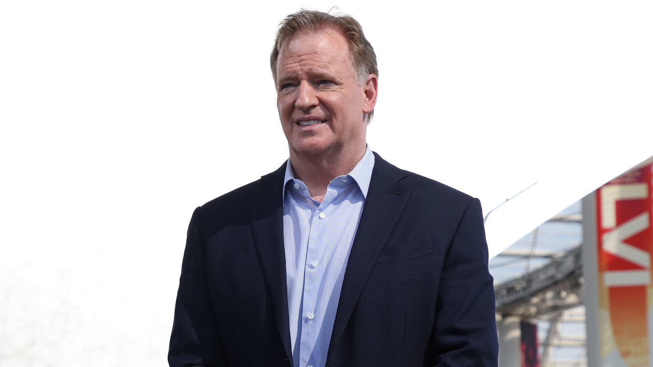 INGLEWOOD, CALIFORNIA - FEBRUARY 09: NFL Commissioner Roger Goodell addresses the media on February 09, 2022 at the NFL Network's Champions Field at the NFL Media Building on the SoFi Stadium campus in Inglewood, California.