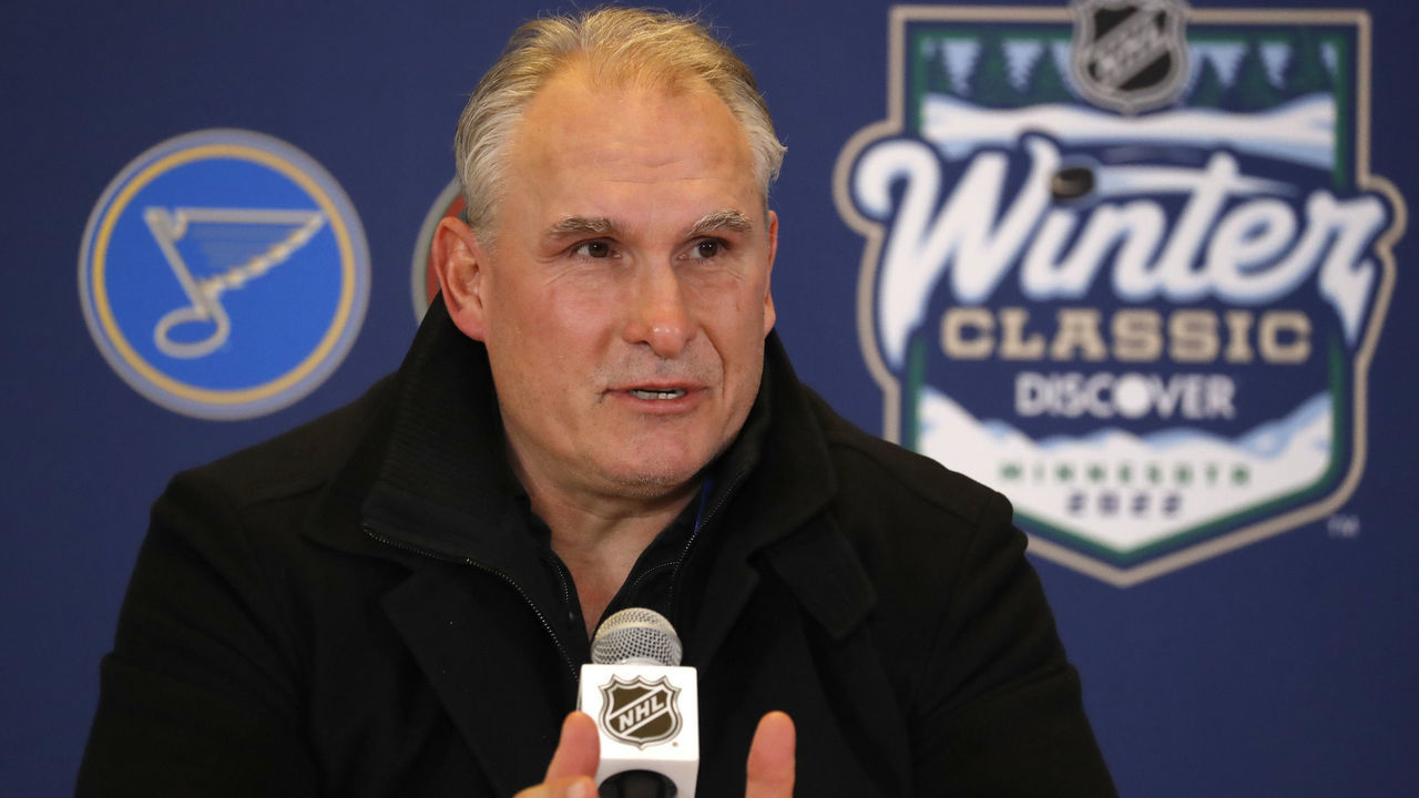MINNEAPOLIS, MINNESOTA - DECEMBER 31: Head coach Craig Berube of the St. Louis Blues speaks at media availability after practice at Target Field on December 31, 2021 in Minneapolis, Minnesota.