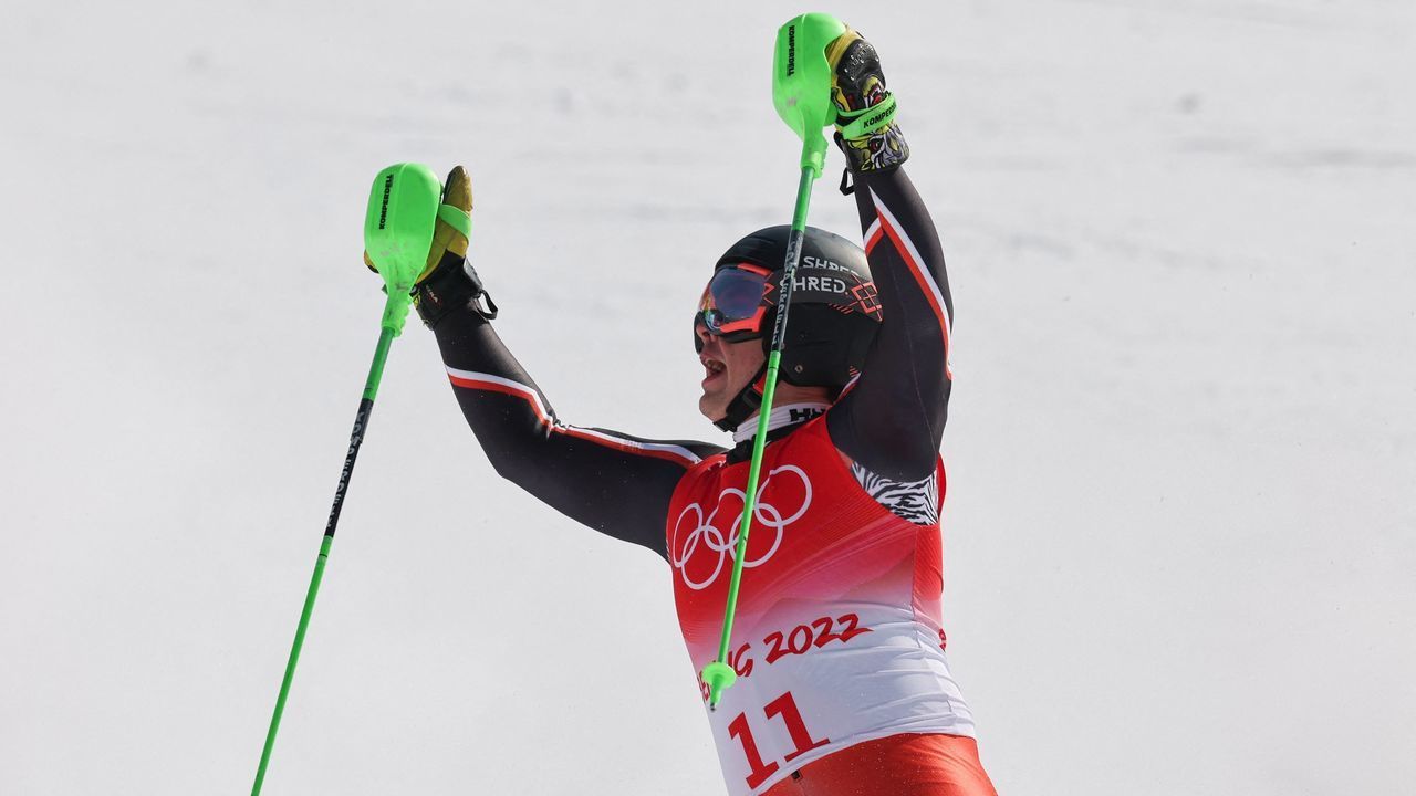 Canada's James Crawford reacts after competing in the men's alpine combined slalom event during the Beijing 2022 Winter Olympic Games at the Yanqing National Alpine Skiing Centre in Yanqing on February 10, 2022.