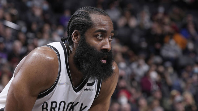 SACRAMENTO, CA - FEBRUARY 2: James Harden #13 of the Brooklyn Nets looks on during the game against the Sacramento Kings on February 2, 2022 at Golden 1 Center in Sacramento, California. NOTE TO USER: User expressly acknowledges and agrees that, by downloading and or using this photograph, User is consenting to the terms and conditions of the Getty Images Agreement. Mandatory Copyright Notice: Copyright 2022 NBAE