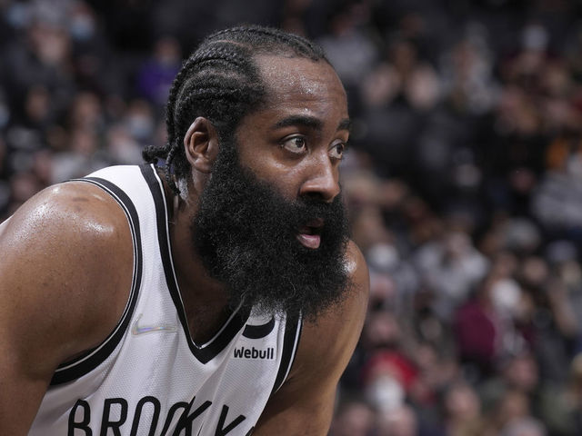 SACRAMENTO, CA - FEBRUARY 2: James Harden #13 of the Brooklyn Nets looks on during the game against the Sacramento Kings on February 2, 2022 at Golden 1 Center in Sacramento, California. NOTE TO USER: User expressly acknowledges and agrees that, by downloading and or using this photograph, User is consenting to the terms and conditions of the Getty Images Agreement. Mandatory Copyright Notice: Copyright 2022 NBAE