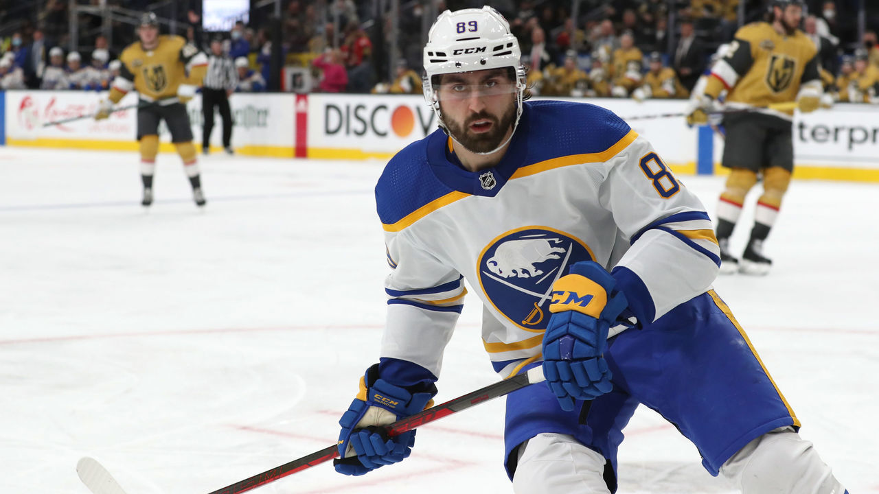 LAS VEGAS, NEVADA - FEBRUARY 01: Alex Tuch #89 of the Buffalo Sabres skates during the second period of a game against the Vegas Golden Knights at T-Mobile Arena on February 01, 2022 in Las Vegas, Nevada.