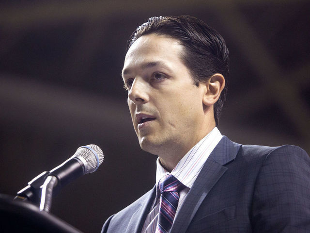 PORTLAND, ME - JULY 20: Danny Briere, a former Flyers player, will oversee day-to-day operations of the new team, speaks during a press conference at the Cross Insurance Arena where officials from the ECHL and CIA announced plans for the franchise. (Staff photo by Brianna Soukup/Portland Portland Press Herald via Getty Images)