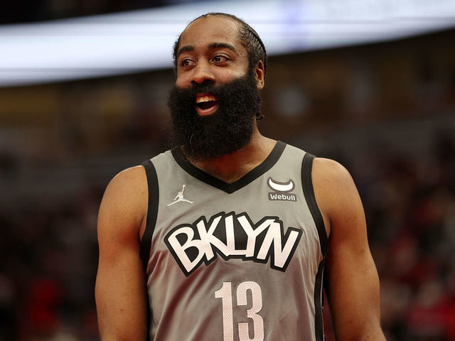 CHICAGO, ILLINOIS - JANUARY 12: James Harden #13 of the Brooklyn Nets walks backcourt during a game against the Chicago Bulls at United Center on January 12, 2022 in Chicago, Illinois.