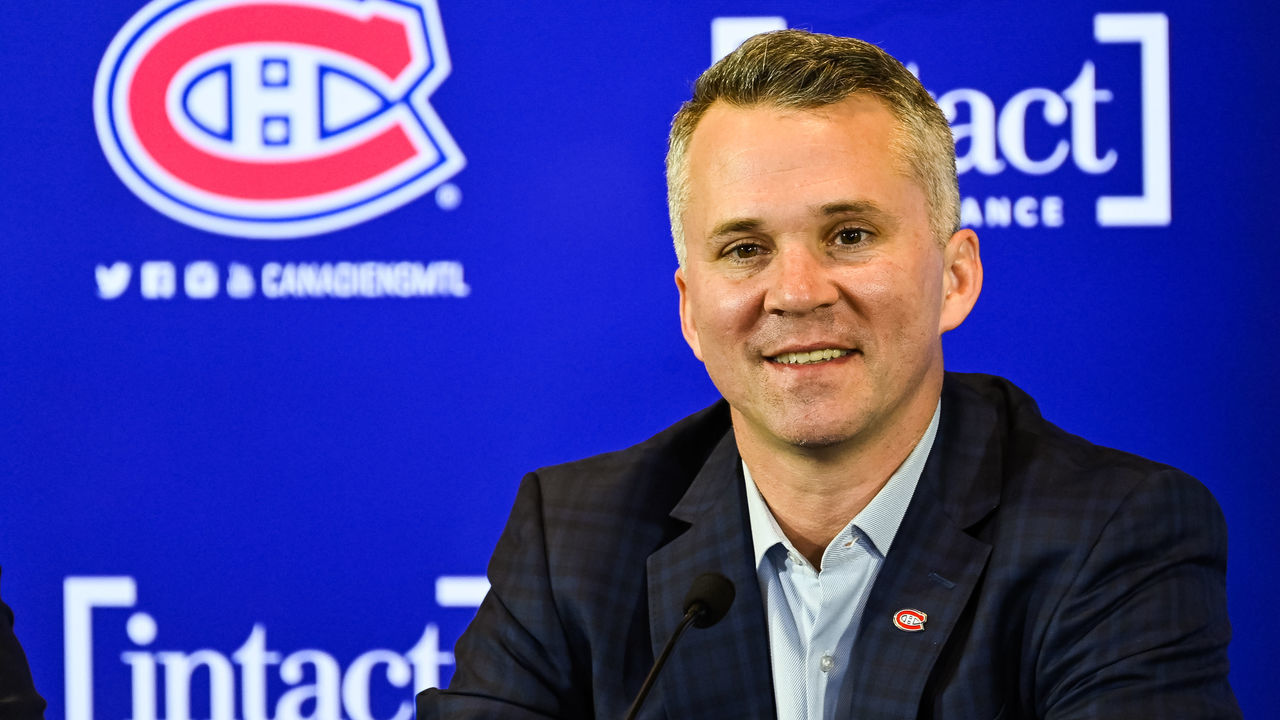 MONTREAL, QC - FEBRUARY 10: Montreal Canadiens interim head coach Martin St-Louis addresses the media on February 10, 2022, at Bell Sports Complex in Brossard, QC