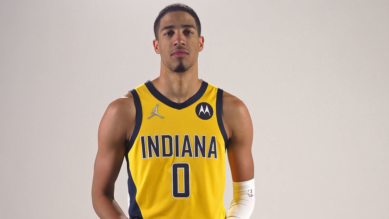 INDIANAPOLIS, IN - FEBRUARY 9: Tyrese Haliburton #0 of the Indiana Pacers poses for a portrait on February 9, 2022 at Gainbridge Fieldhouse in Indianapolis, Indiana. Mandatory Copyright Notice: Copyright 2022 NBAE