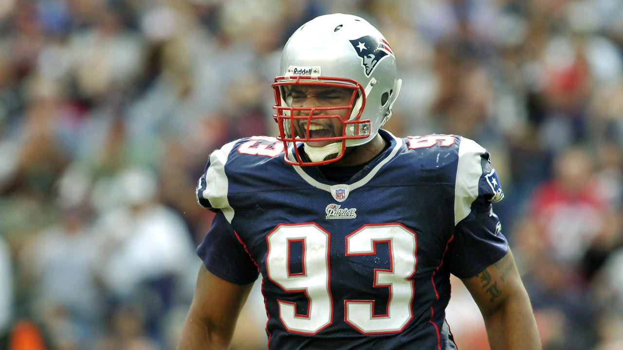 Patriots defensive lineman Richard Seymour celebrates a big play in a game between the New England Patriots and Buffalo Bills, won by the Patriots, 19-17 at Gillette Stadium in Foxborough, Massachusetts on September 10, 2006.