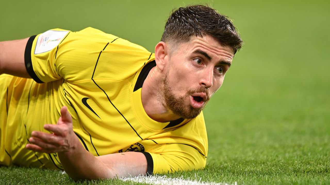 ABU DHABI, UNITED ARAB EMIRATES - FEBRUARY 09: Jorginho of Chelsea reacts during the FIFA Club World Cup UAE 2021 Semi Final match between Al Hilal and Chelsea FC at Mohammed Bin Zayed Stadium on February 09, 2022 in Abu Dhabi, United Arab Emirates.