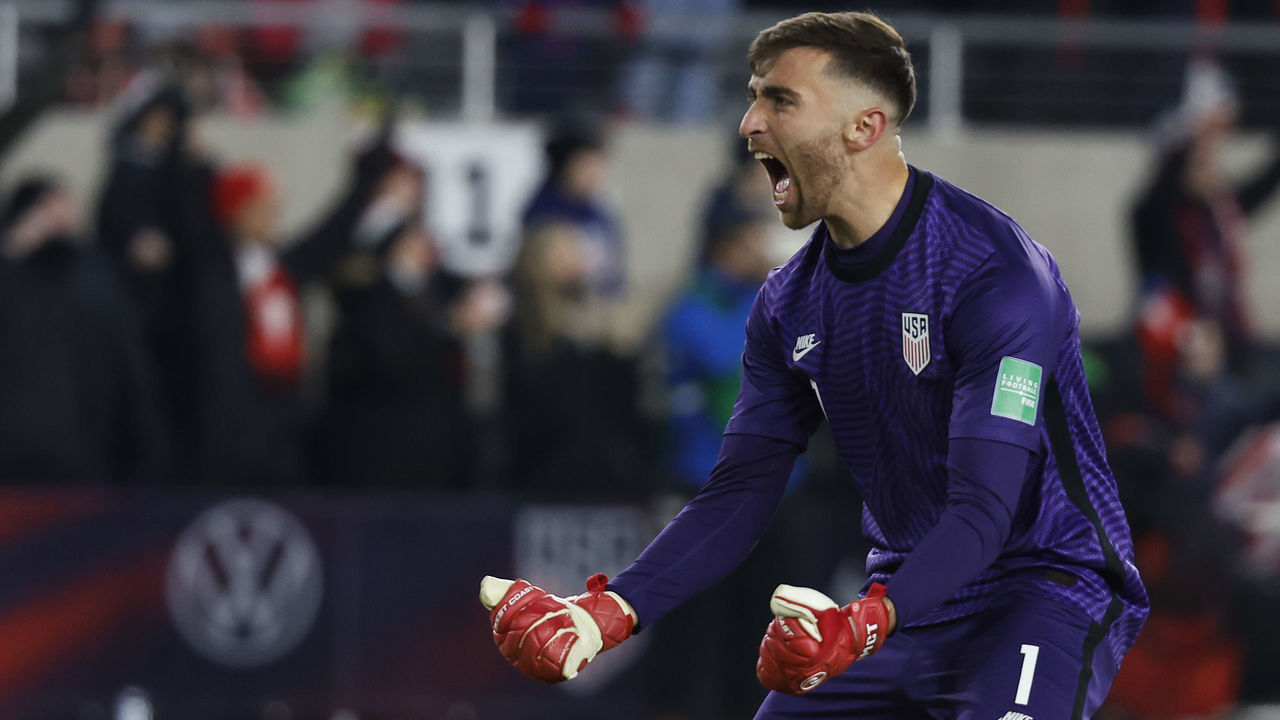 COLUMBUS, OHIO - JANUARY 27: Matt Turner #1 of the United States reacts after the United States defeated El Salvador 1-0 during the World Cup qualifying game at Lower.com Field on January 27, 2022 in Columbus, Ohio.