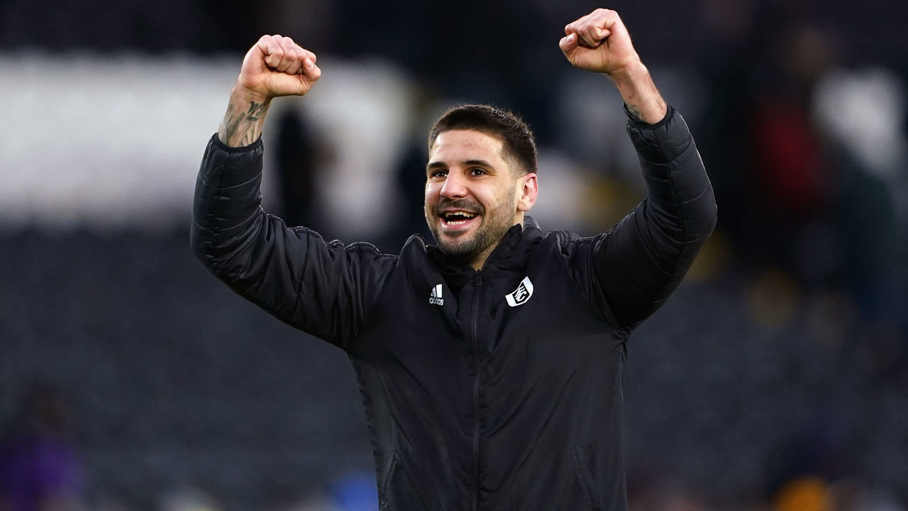 Fulham's Aleksandar Mitrovic celebrates after the final whistle of the Sky Bet Championship match at the Select Car Leasing Stadium, Reading. Picture date: Saturday February 12, 2022.
