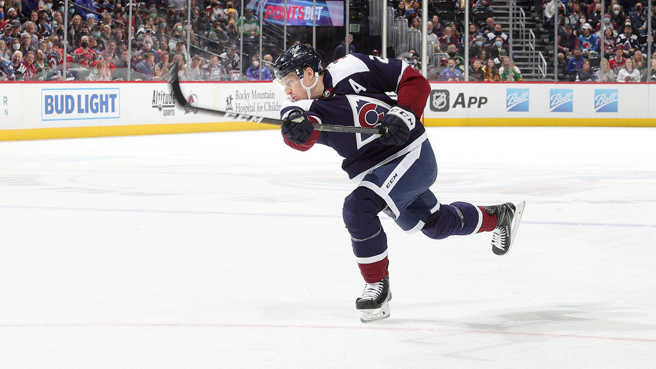 DENVER, COLORADO - JANUARY 17: Nathan MacKinnon #29 of the Colorado Avalanche takes a shot against the Minnesota Wild at Ball Arena on January 17, 2022 in Denver, Colorado.