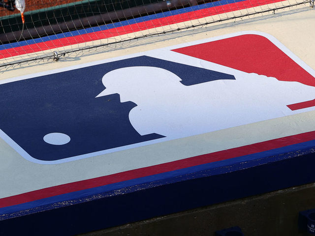PHILADELPHIA, PA - SEPTEMBER 20: A general view of the Major League Baseball logo atop the Philadelphia Phillies dugout during the Major League Baseball game between the Philadelphia Phillies and the Toronto Blue Jays on September 20, 2020 at Citizens Bank Park in Philadelphia, PA.
