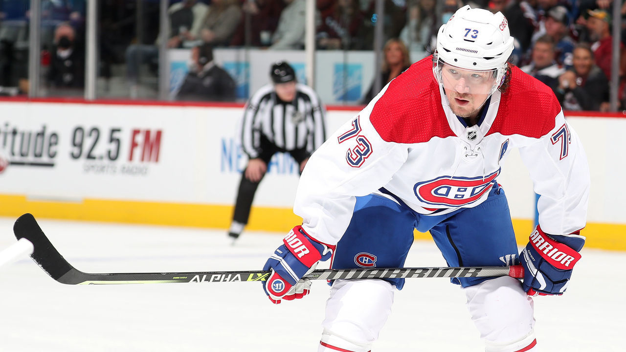 DENVER, COLORADO - JANUARY 22: Tyler Toffoli #73 of the Montreal Canadiens awaits a face off against the Colorado Avalanche at Ball Arena on January 22, 2022 in Denver, Colorado.