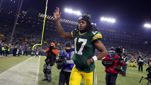 GREEN BAY, WISCONSIN - JANUARY 02: Wide receiver Davante Adams #17 of the Green Bay Packers walks off the field after the Packers defeated the Minnesota Vikings 37-10 to win the game at Lambeau Field on January 02, 2022 in Green Bay, Wisconsin.