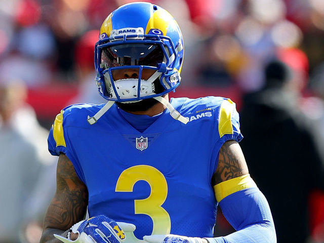 TAMPA, FLORIDA - JANUARY 23: Odell Beckham Jr. #3 of the Los Angeles Rams warms up prior to facing the Tampa Bay Buccaneers in the NFC Divisional Playoff game at Raymond James Stadium on January 23, 2022 in Tampa, Florida.