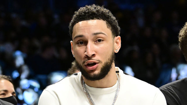 NEW YORK, NEW YORK - FEBRUARY 14: Ben Simmons of the Brooklyn Nets looks on from the bench during the first half against the Sacramento Kings at Barclays Center on February 14, 2022 in New York City.