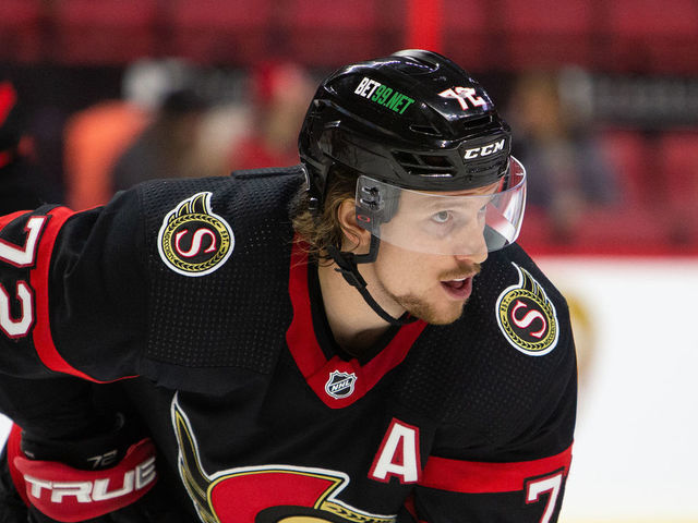 OTTAWA, ON - FEBRUARY 8: Thomas Chabot #72 of the Ottawa Senators skates against the Carolina Hurricanes at Canadian Tire Centre on February 8, 2022 in Ottawa, Ontario, Canada.