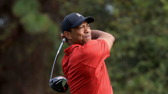 ORLANDO, FLORIDA - DECEMBER 19: Tiger Woods plays a shot on the second hole during the final round of the PNC Championship at the Ritz Carlton Golf Club Grande Lakes on December 19, 2021 in Orlando, Florida.